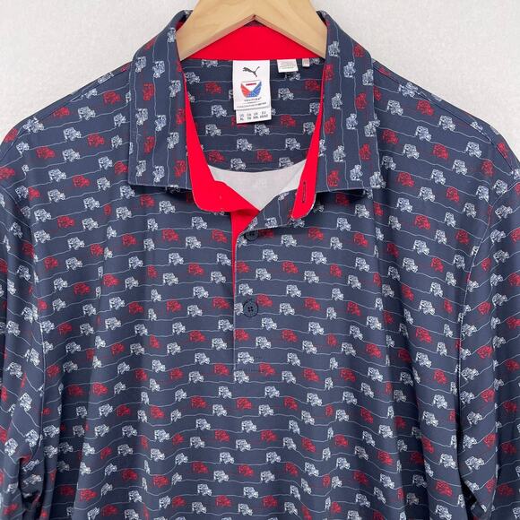 PUMA Shirt Mens XL VOLITION AMERICA 4x4 Drive Golf Polo Stretch Black Navy Blue - Picture 8 of 14